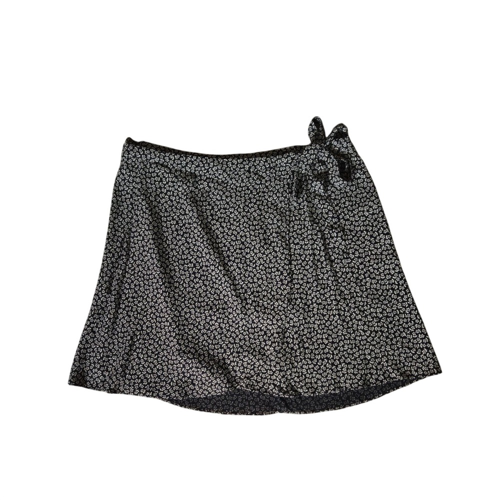 Madewell Wrap Mini Skirt Women 12 Black White Floral Ditsy Cottagecore Chic Boho